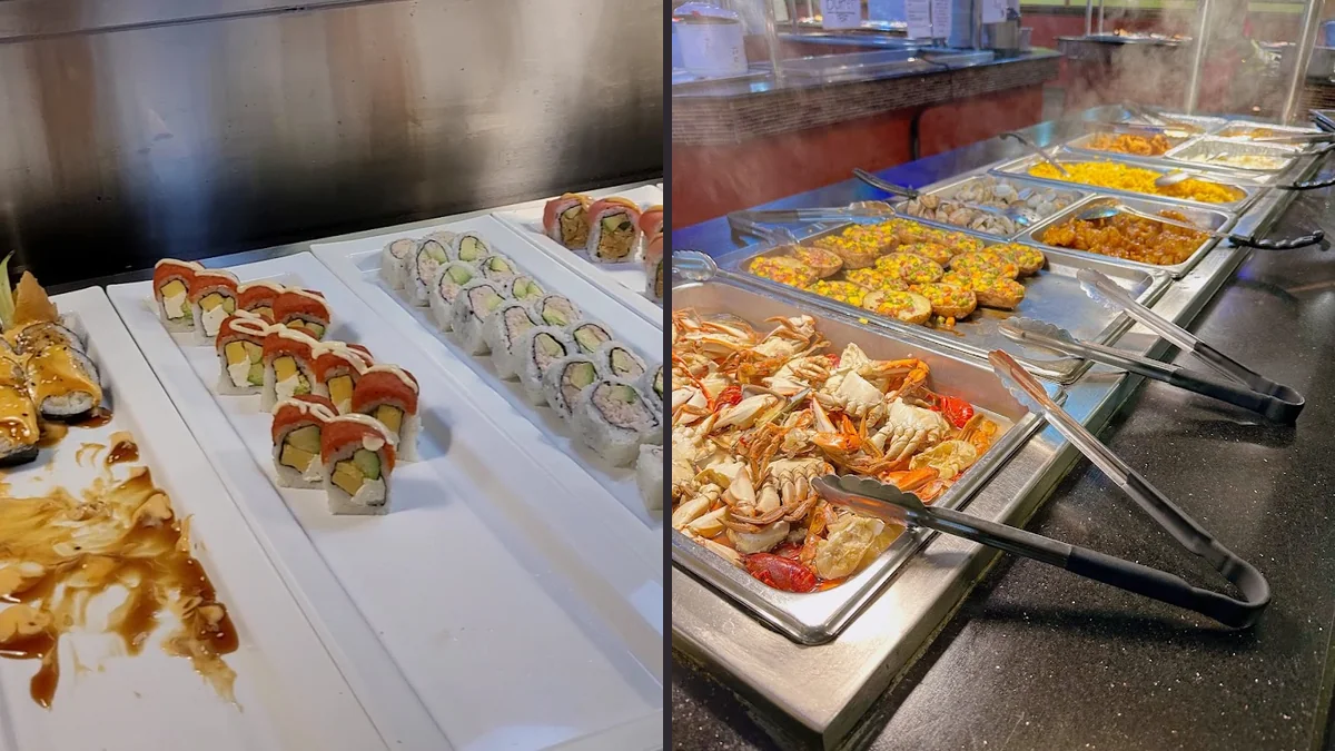 Sushi and hibachi counter inside a casual restaurant.