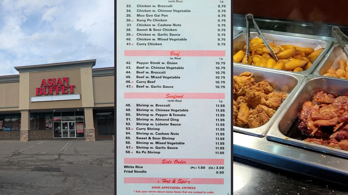 Rows of hot dishes and serving stations.